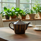 Dark Brown Ribbed Ceramic Teapot - Reactive Drip Glaze