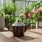 Dark Brown Ribbed Ceramic Teapot - Reactive Drip Glaze