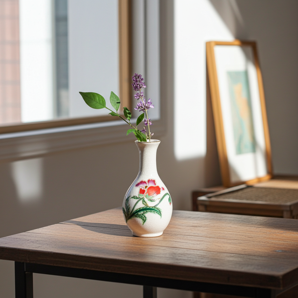 Homco Mini Porcelain Bud Vase with Floral Transfer & Gold Rim