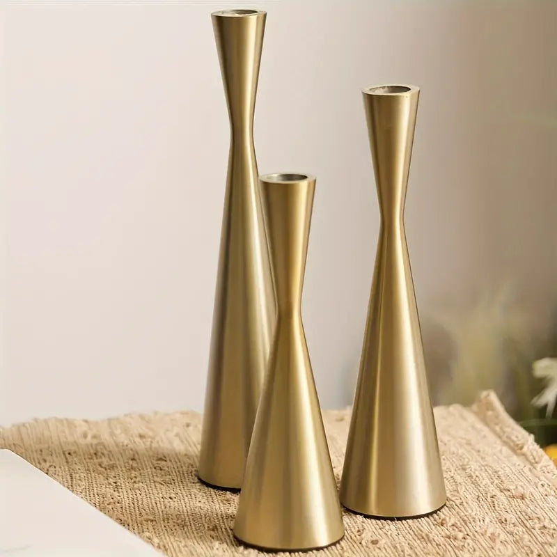 Ligne Brushed Brass Candlesticks — Set of Three