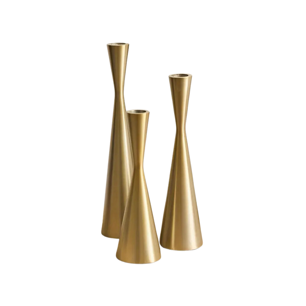 Ligne Brushed Brass Candlesticks — Set of Three