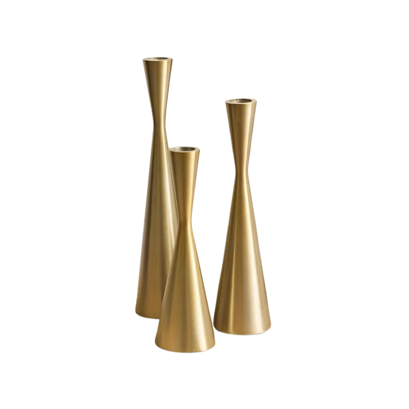 Ligne Brushed Brass Candlesticks — Set of Three