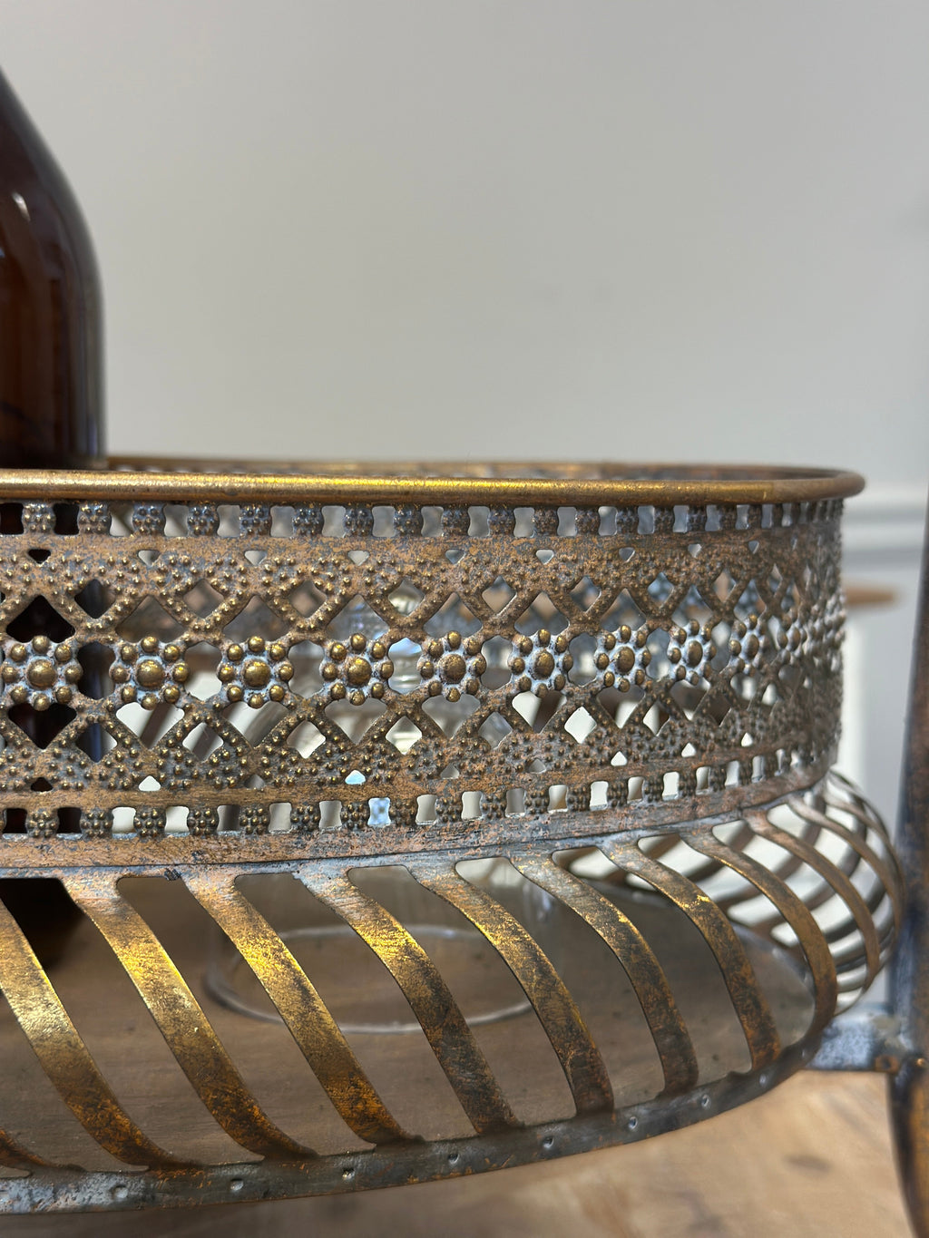 Two-Tier Metal Bar Cart - Ornate Cut-Out Detailing
