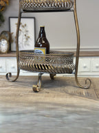 Two-Tier Metal Bar Cart - Ornate Cut-Out Detailing