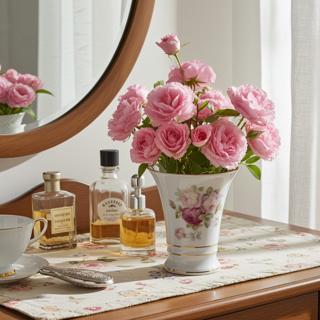 Schumann Arzberg Trumpet Vase - Pink Rose & Gilt