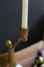 Metal Christmas Angel Taper Candle Holder - Antique Gold Finish