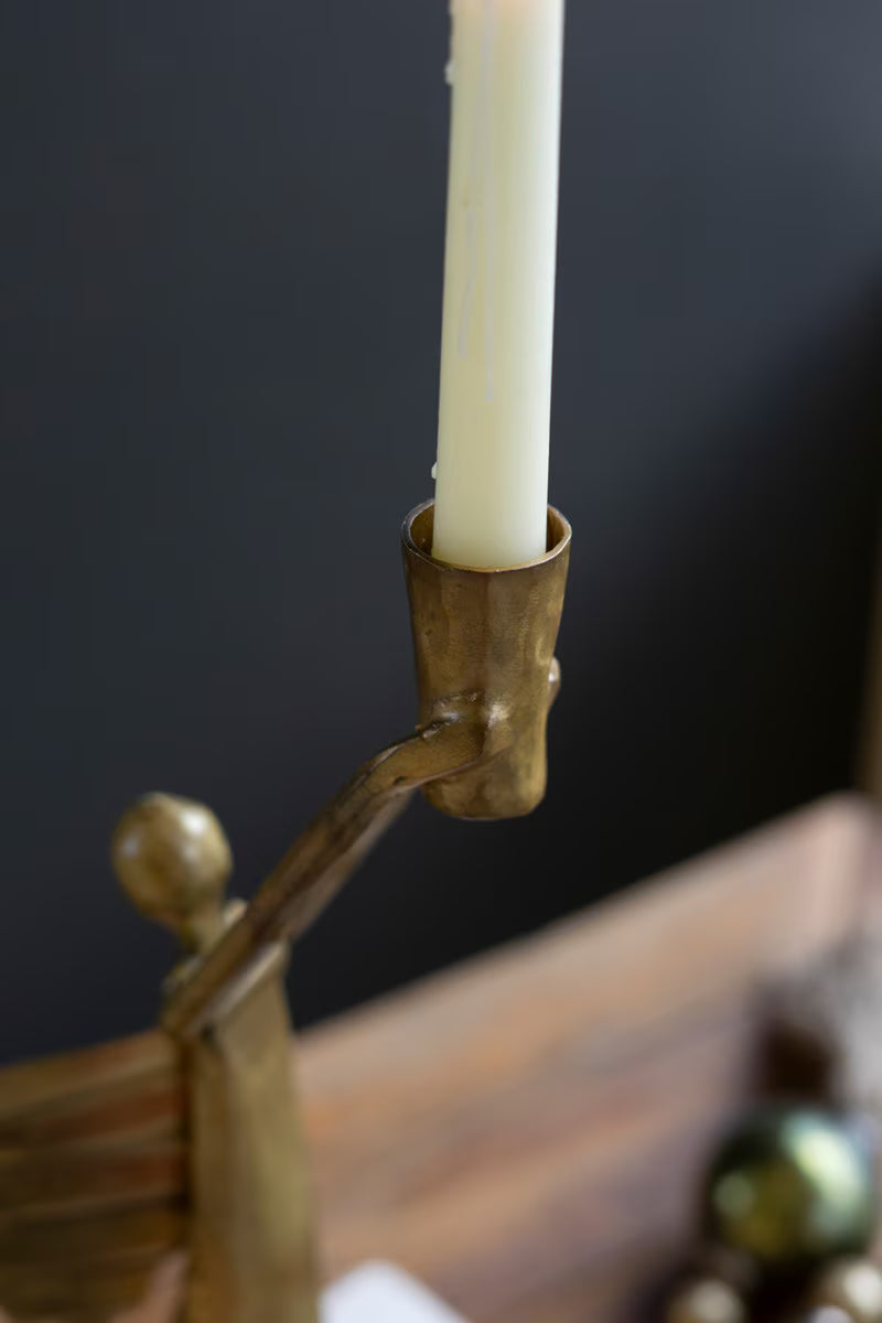 Metal Christmas Angel Taper Candle Holder - Antique Gold Finish