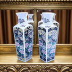 Vintage Empress von Haruta Keramikvasen-Set, quadratisches Blumen- & Vogeldesign