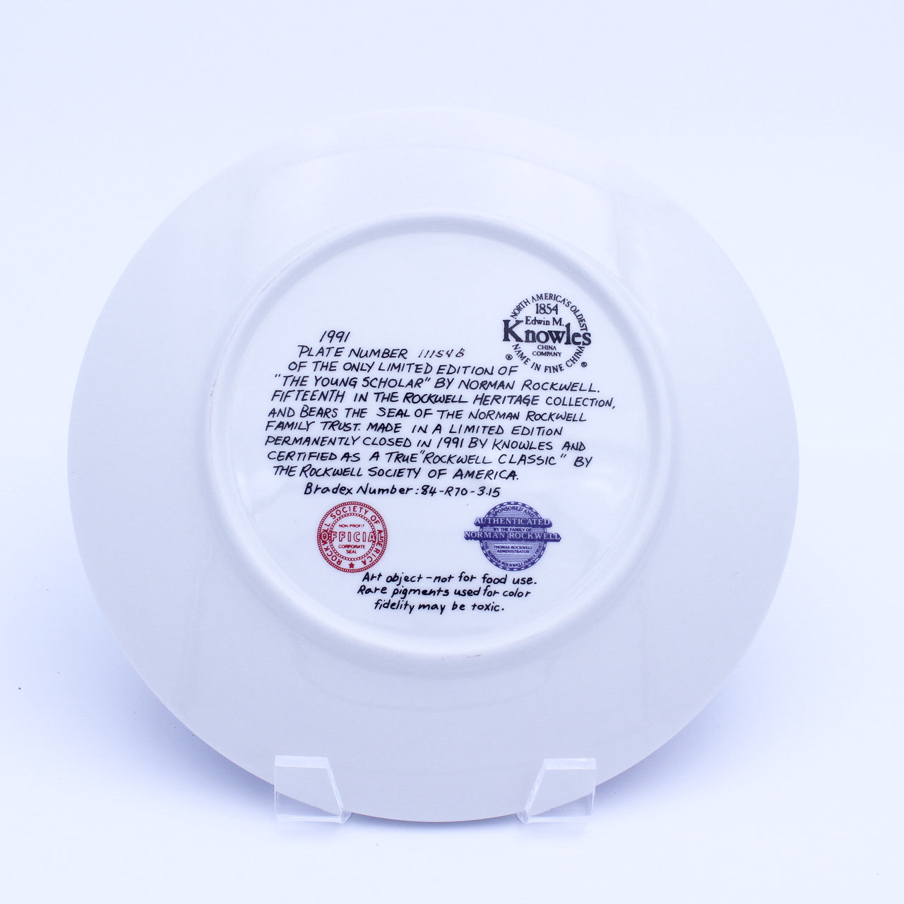 Knowles 1991 Norman Rockwell “The Young Scholar” Plate — Heritage Collection