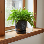 New England Pottery Black Clay Planter – Matte Floral Rose Pot