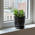 New England Pottery Black Clay Planter – Matte Floral Rose Pot