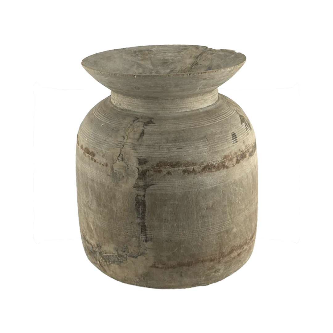 Hand‑Carved Teak Vintage Vessel