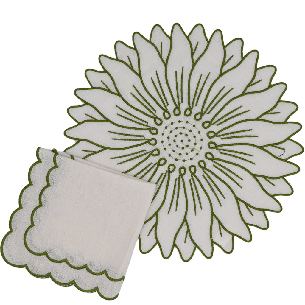 Olive Bloom Linen Placemat – Set of 12
