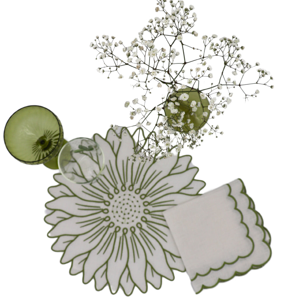 Olive Bloom Linen Placemat – Set of 12
