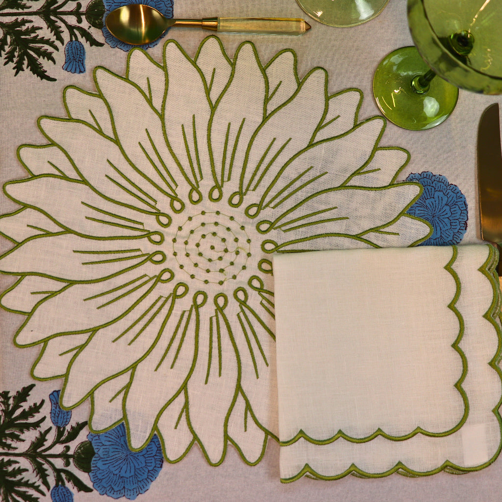Olive Bloom Linen Placemat – Set of 12