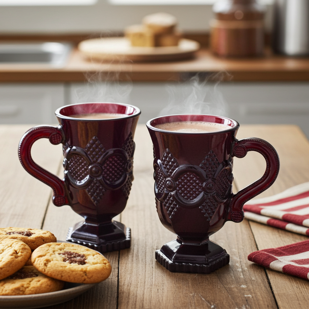 Avon 1876 Cape Cod Ruby Red Pedestal Mugs — Set of Two