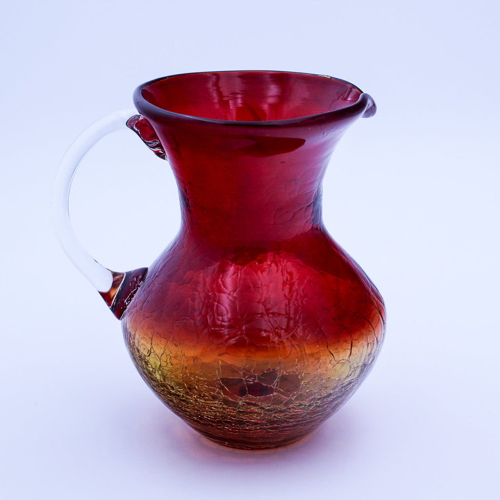 Amberina Crackle Glass Small Pitcher — Ruby‑to‑Amber Gradient, 6"