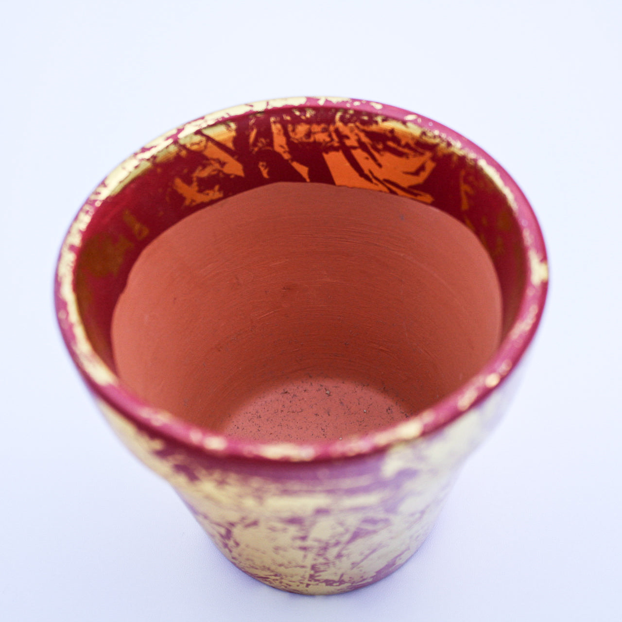 Metal Poinsettia Decorative Holder with Red Clay Pot — Holiday Accent