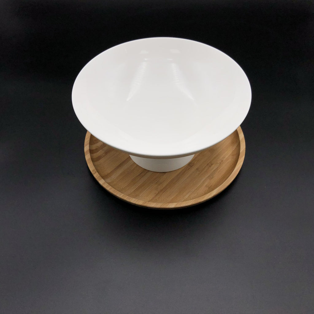 Fine Porcelain Fruit Vase with 10 Inch Bamboo Tray – Set of 2