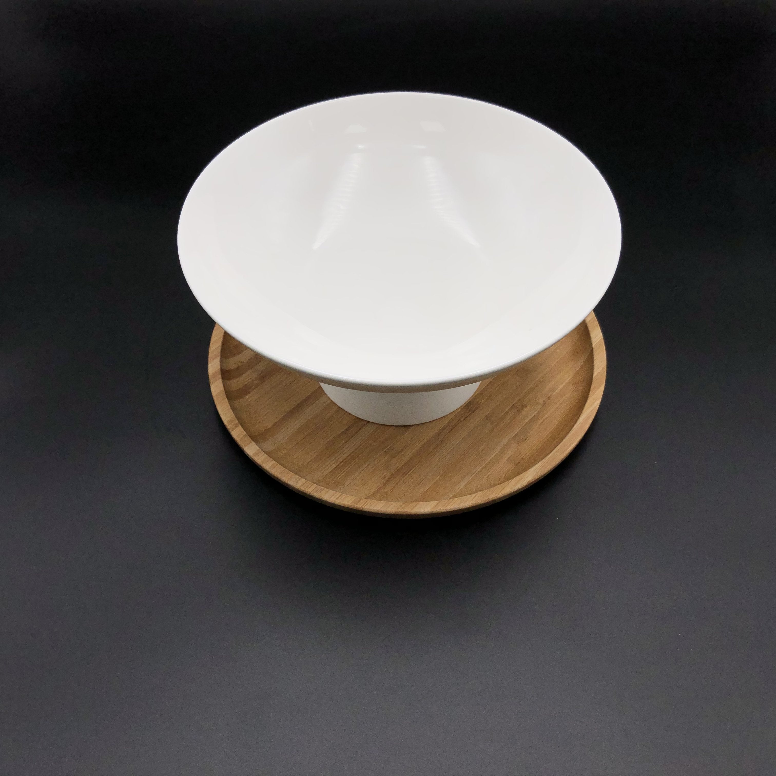 Fine Porcelain Fruit Vase with 10 Inch Bamboo Tray – Set of 2