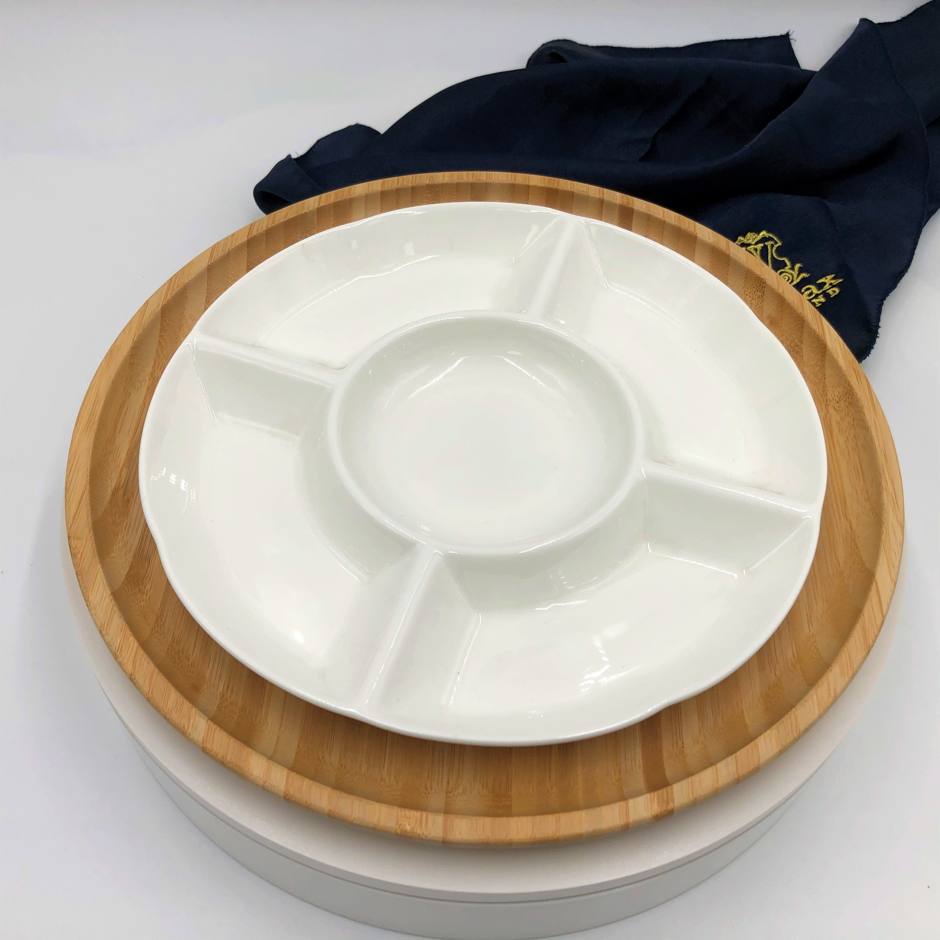Bamboo and Fine Porcelain 5‑Section Divided Dish Setting