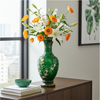 Norleans italienische Vase aus smaragdgrünem Glas – handbemalt mit 24 Karat Gold