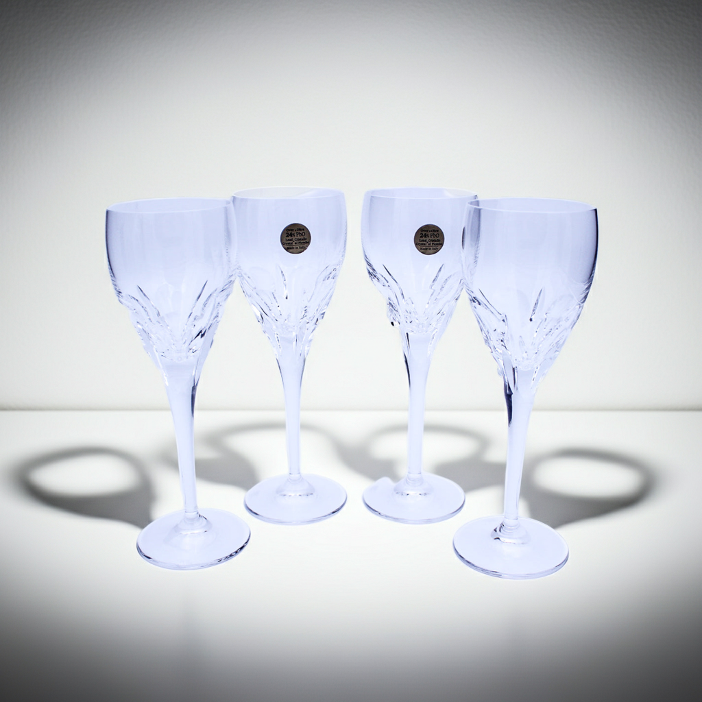 Royal Prestige Set of 4 Crystal Wine Glasses RP Etched Base Italy