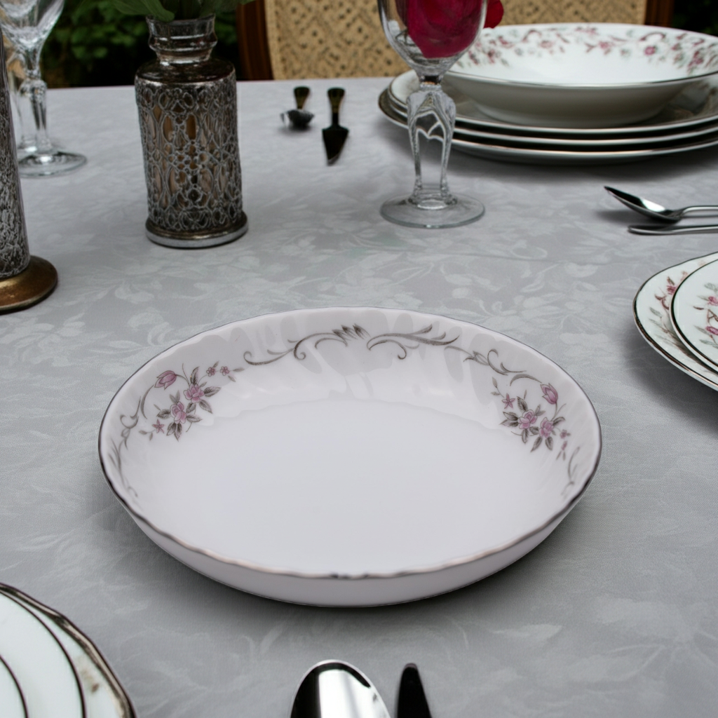 Gold Standard GST1 Porcelain Fruit Bowl – Pink Rosebud Silver Edge