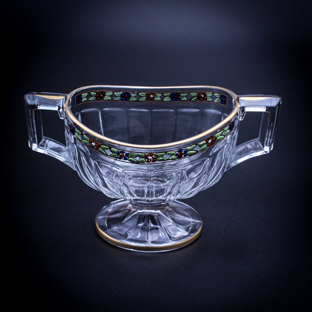 Art Deco Heisey Painted Flower Sugar Bowl & Creamer Set Vintage