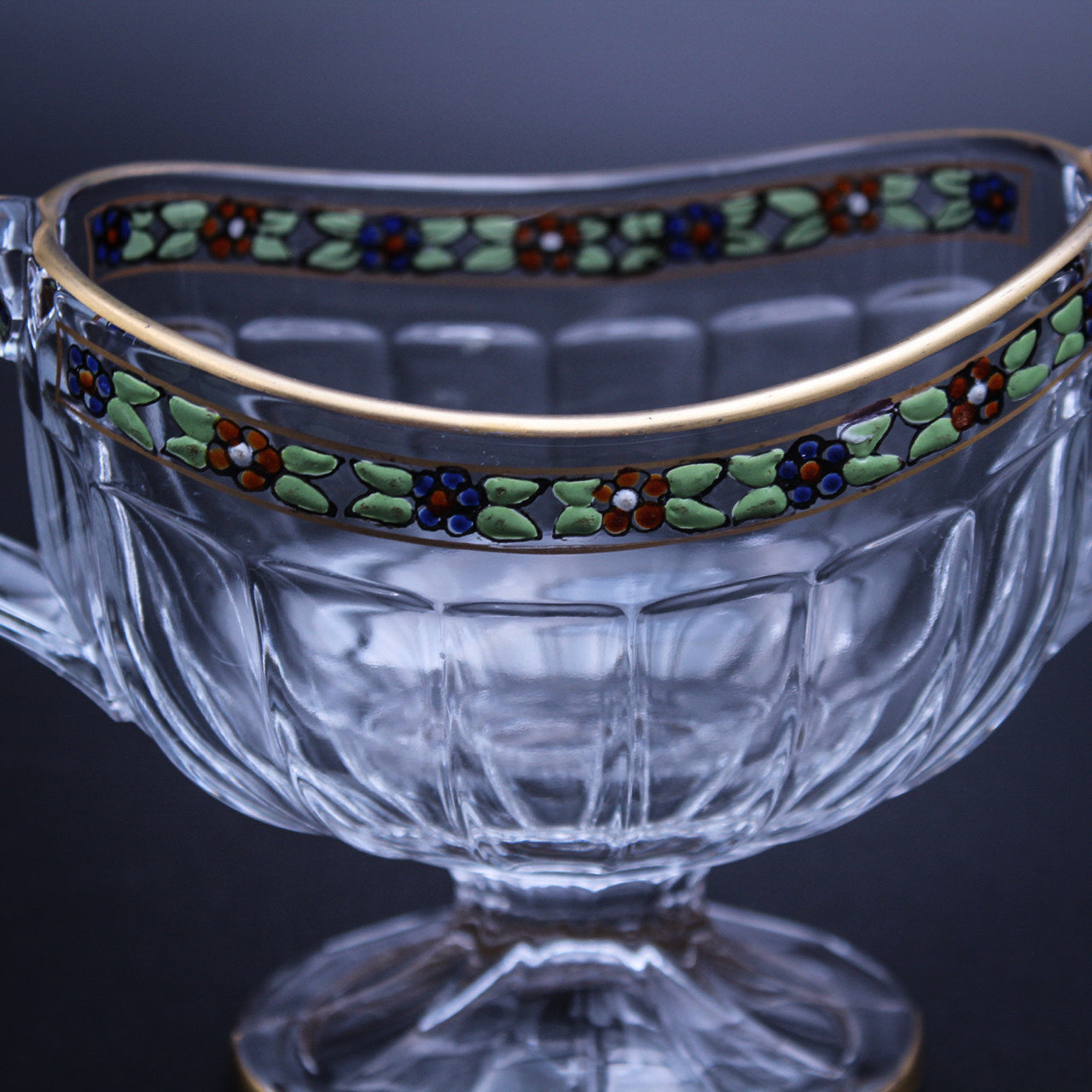 Art Deco Heisey Painted Flower Sugar Bowl & Creamer Set Vintage