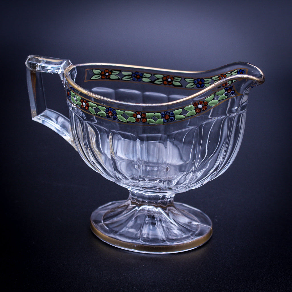 Art Deco Heisey Painted Flower Sugar Bowl & Creamer Set Vintage