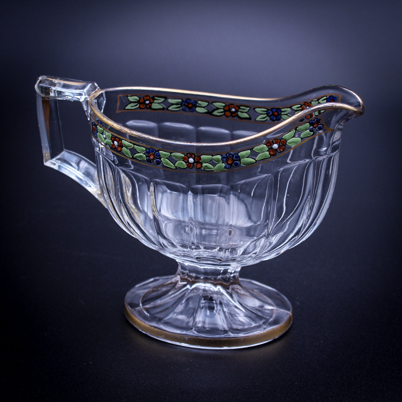 Art Deco Heisey Painted Flower Sugar Bowl & Creamer Set Vintage