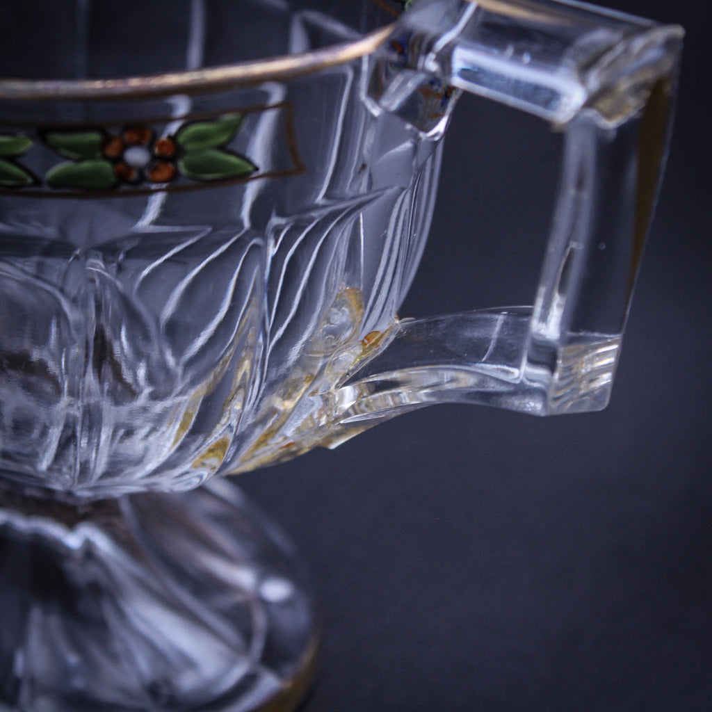 Art Deco Heisey Painted Flower Sugar Bowl & Creamer Set Vintage