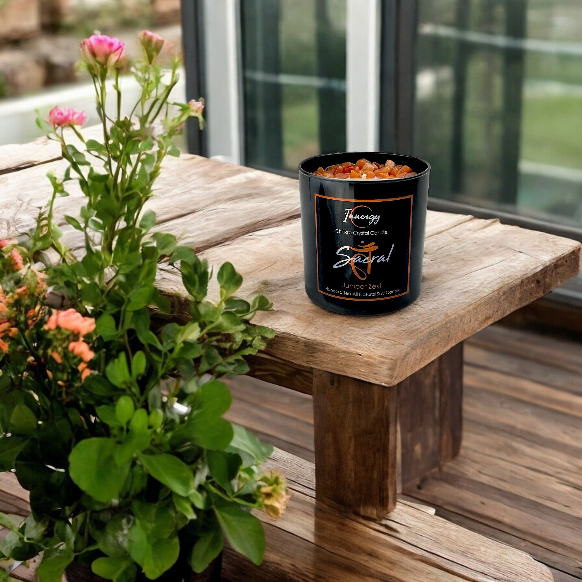Sacral Chakra Crystal‑Infused Candle — 10 oz