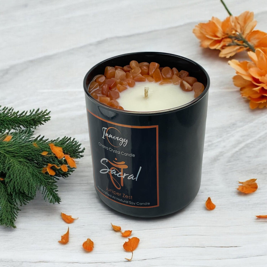 Sacral Chakra Crystal‑Infused Candle — 10 oz
