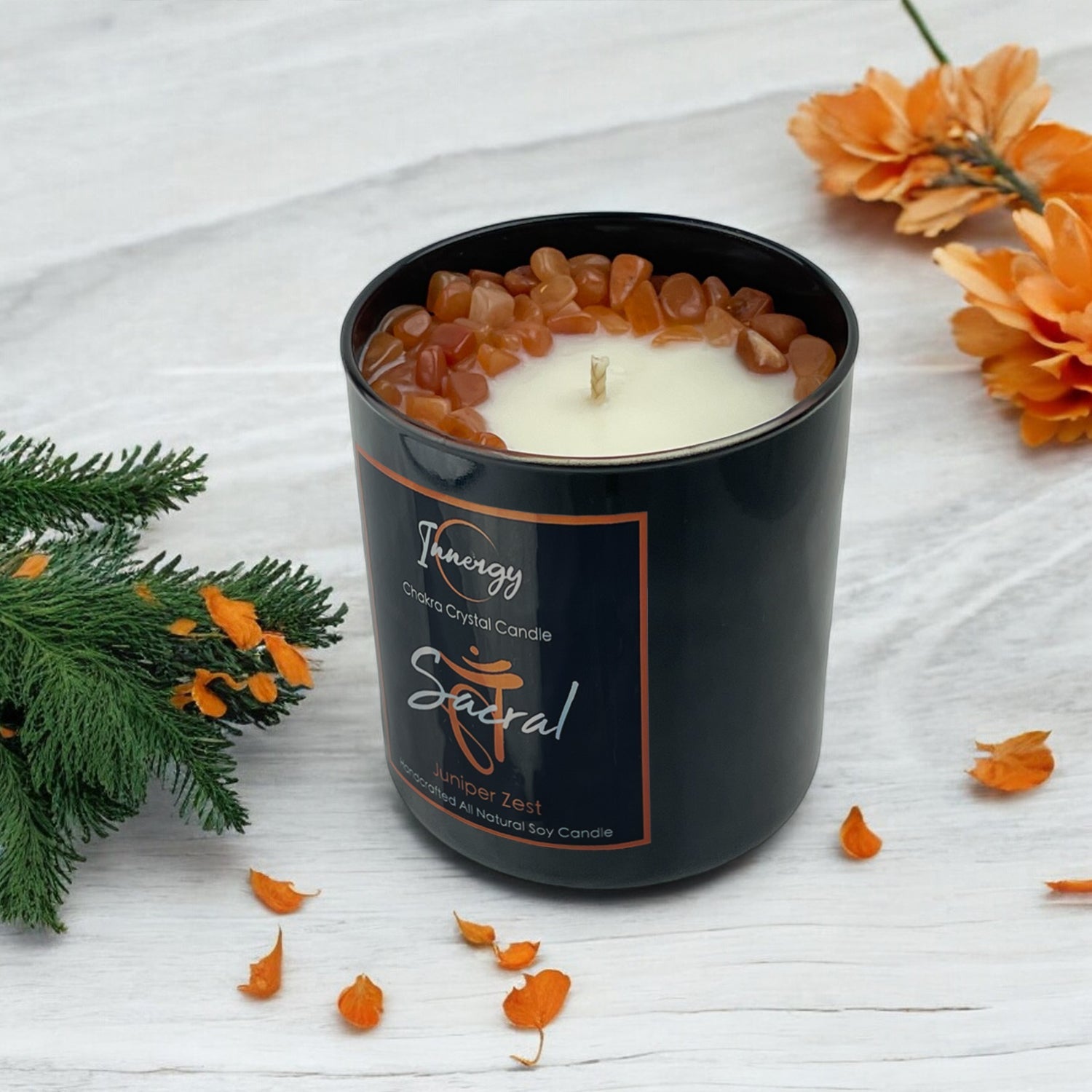 Sacral Chakra Crystal‑Infused Candle — 10 oz