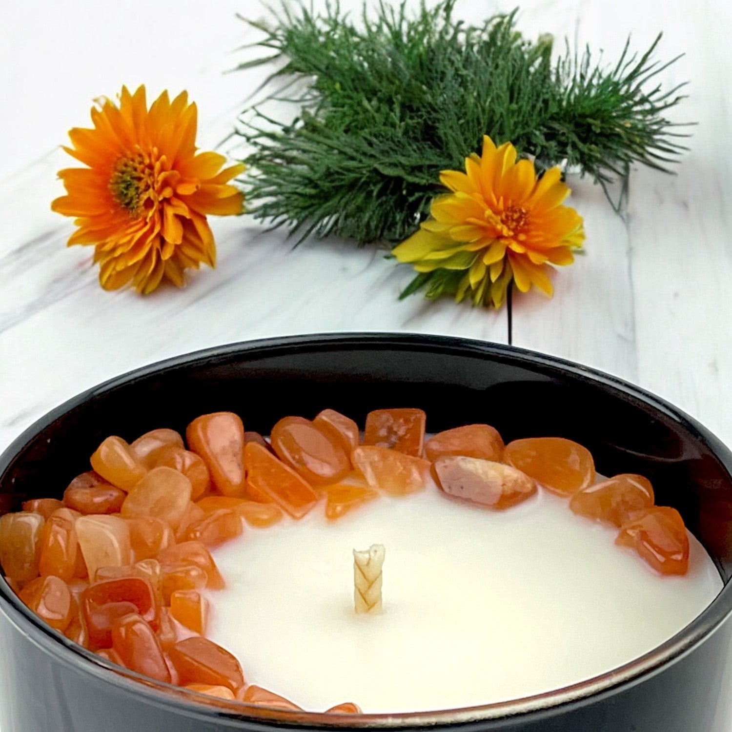 Sacral Chakra Crystal‑Infused Candle — 10 oz
