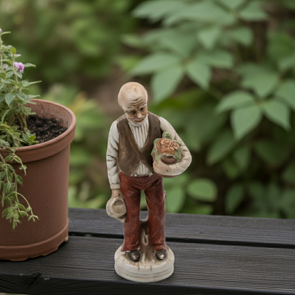 Hand-Painted Ceramic Gardener Figurine - Shelf Accent