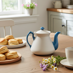 Two‑Tone Stoneware Teapot - Glossy Cobalt Accents