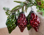 Green and Red Gingham Glass Ornaments - Set of 4