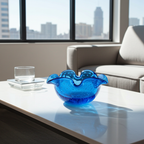 Murano Bullicante Blaue Kunstglas Aschenschale / Dekoschale 12,7 cm