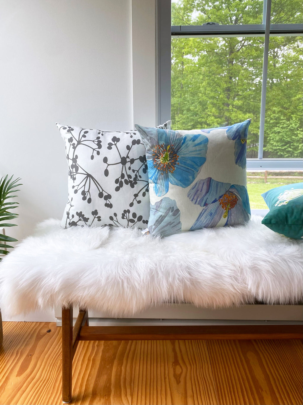 Throw Pillow: Grey Viburnum Berries on White