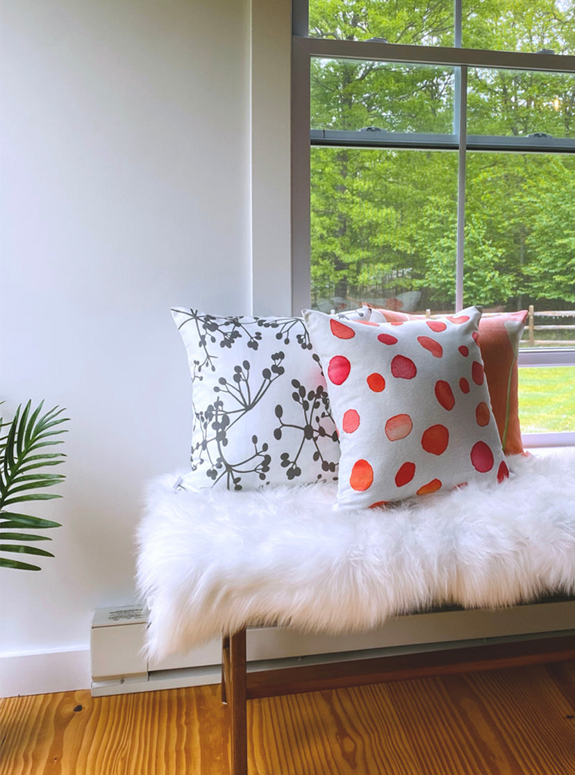 Throw Pillow: Grey Viburnum Berries on White