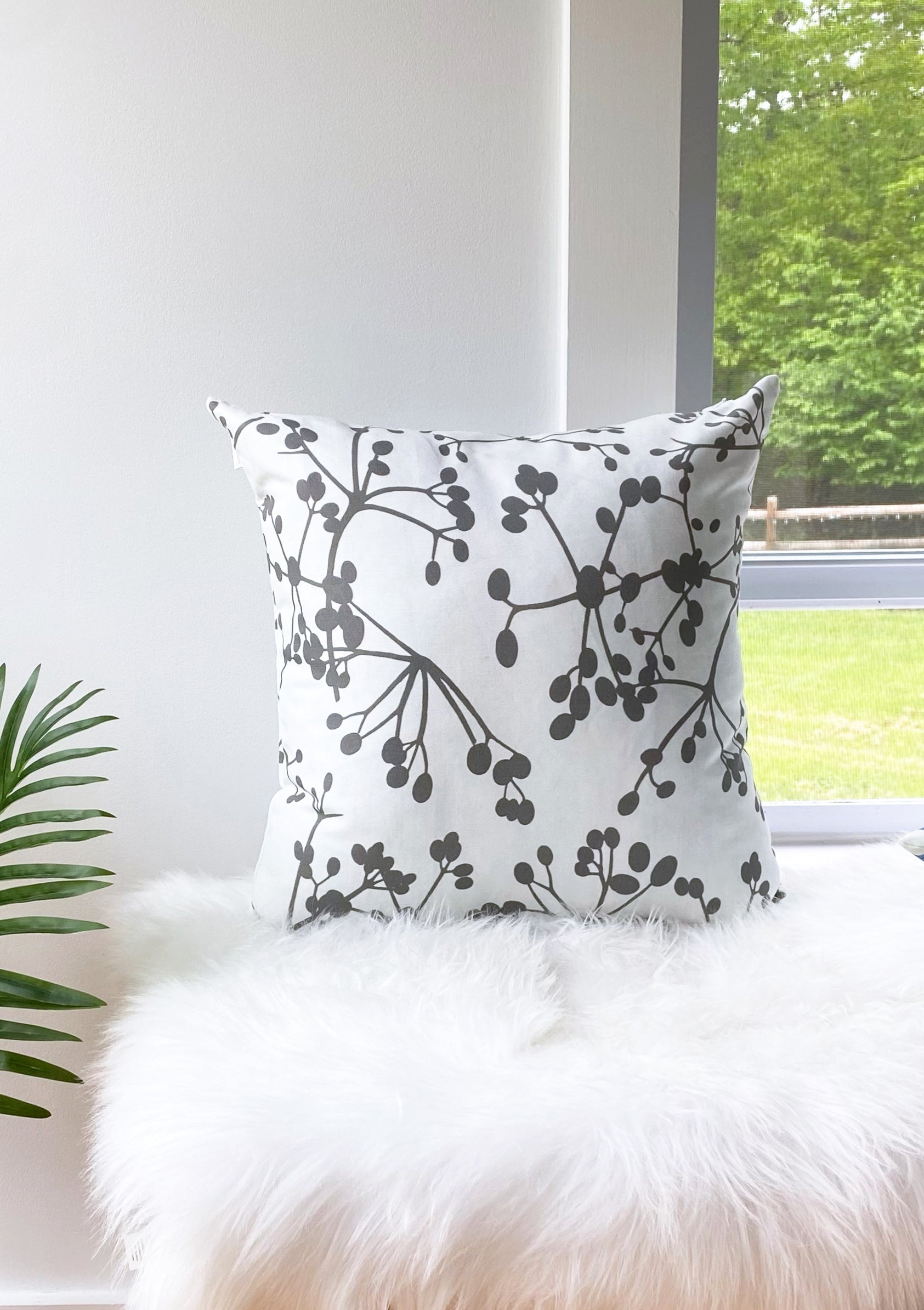 Throw Pillow: Grey Viburnum Berries on White
