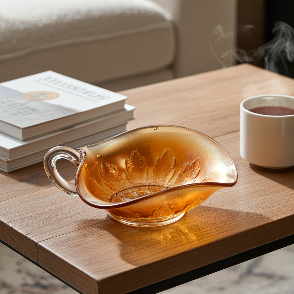 Marigold Leaf Rays Nappy Dish – Iridescent Tri‑Corner Accent