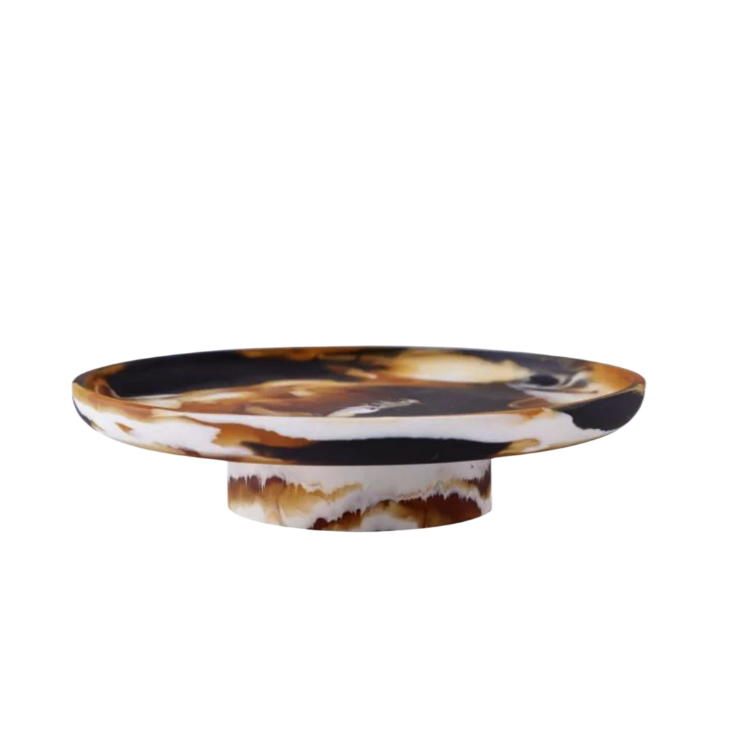 Theo Marbled Pedestal Tray — Espresso & White