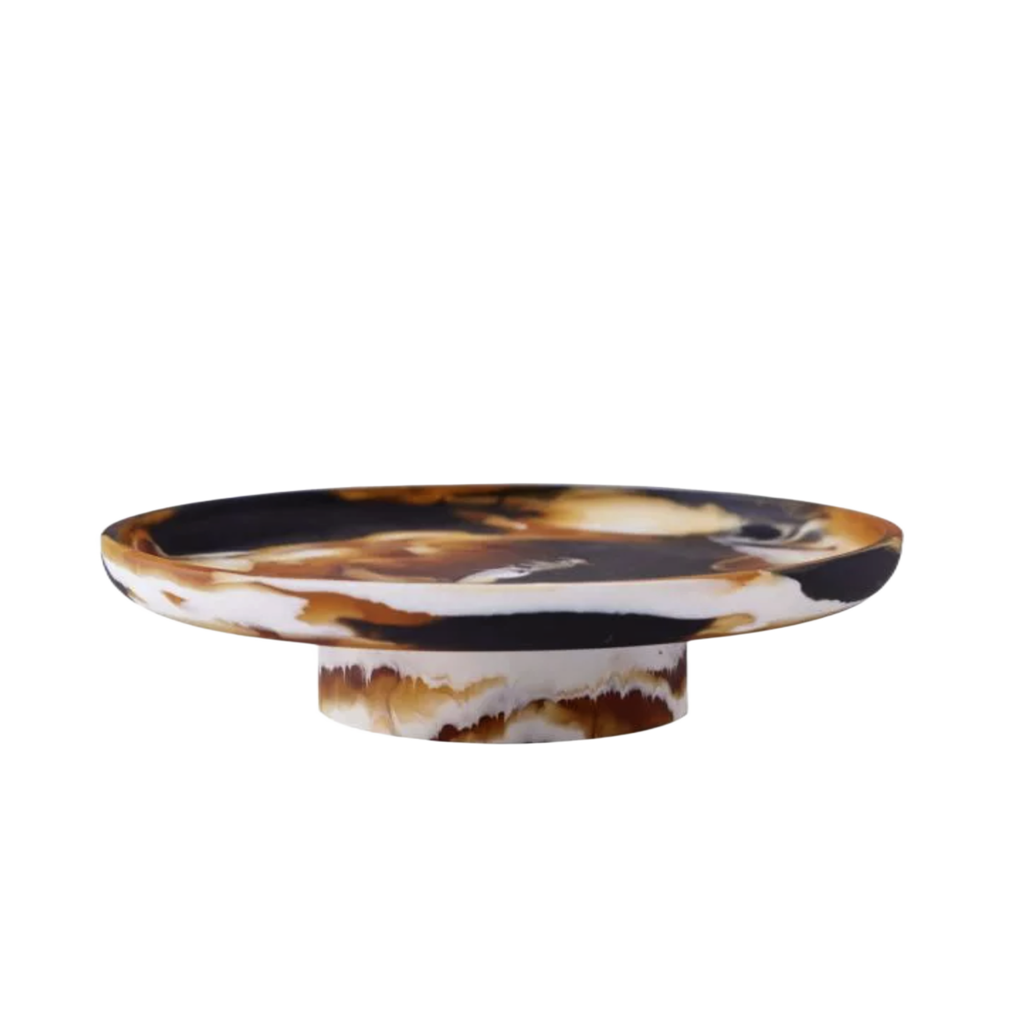 Theo Marbled Pedestal Tray — Espresso & White