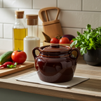 Brown Glazed Stoneware Lidded Jar - Two-Handled USA Bean Pot