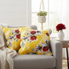 DaDa Bedding 2er-Set Sonnenblumengelbe Kolibris Geblümte Kissenbezüge mit Wellenrand, 45,7 cm (JHW925)
