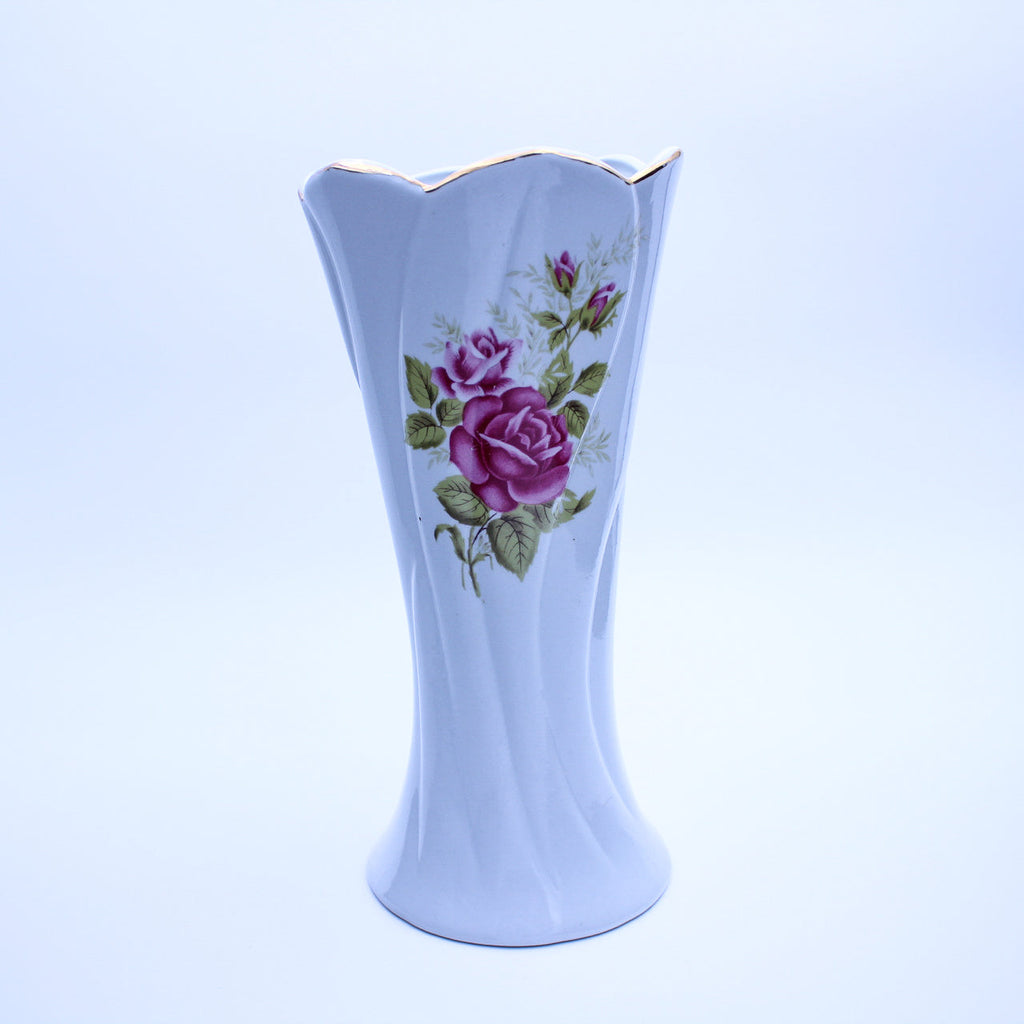Vase en porcelaine – Roses roses et liseré doré